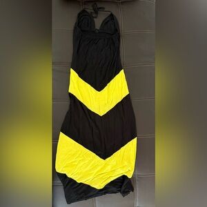 BLACK AND YELLOW HALTER DRESS